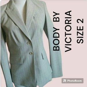 Y2K BODY BY VICTORIA BLAZER SUIT COAT 2 BUTTON COAT PINK PINSTRIPE WOMENS 2